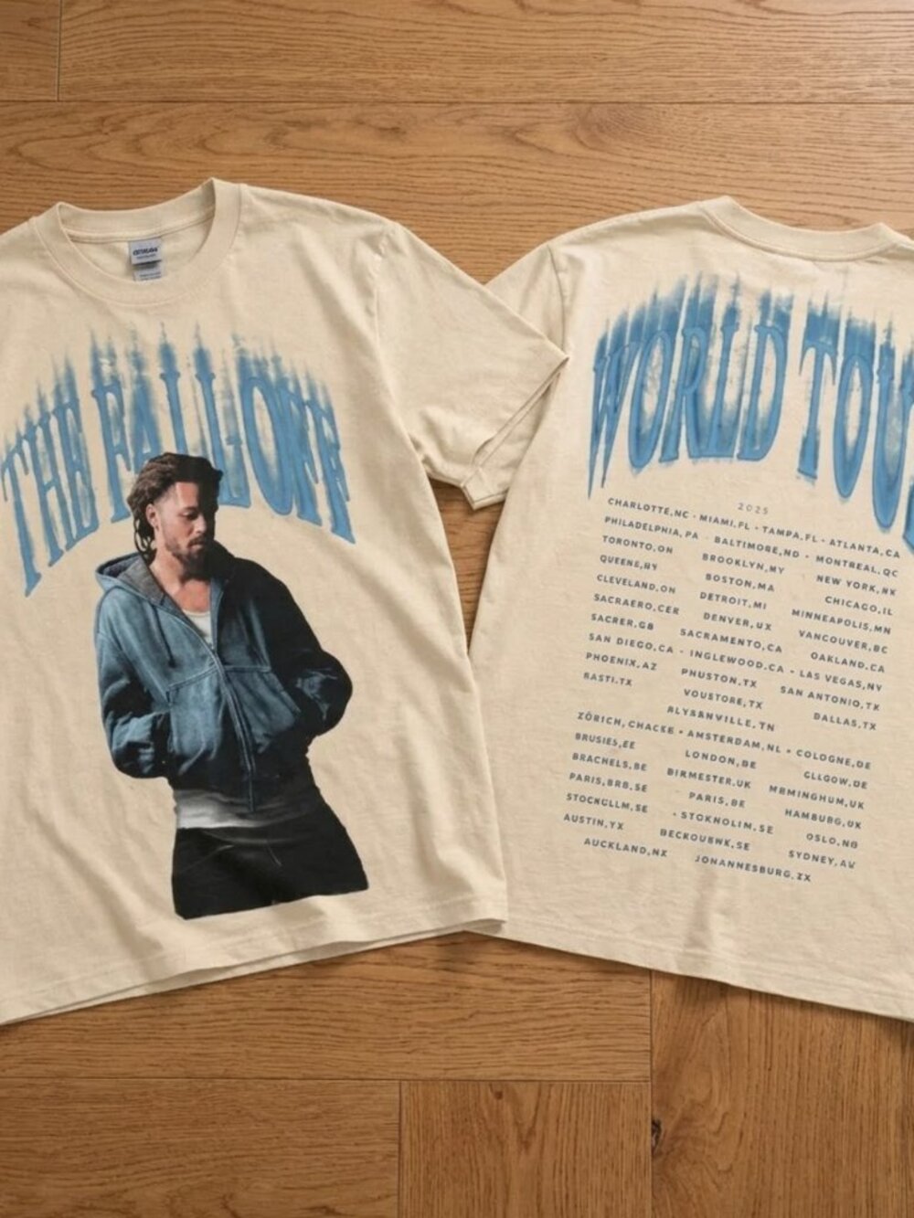 J Cole The Fall-Off World Tour 2026 Blue Portrait Double Sided Concert T-Shirt